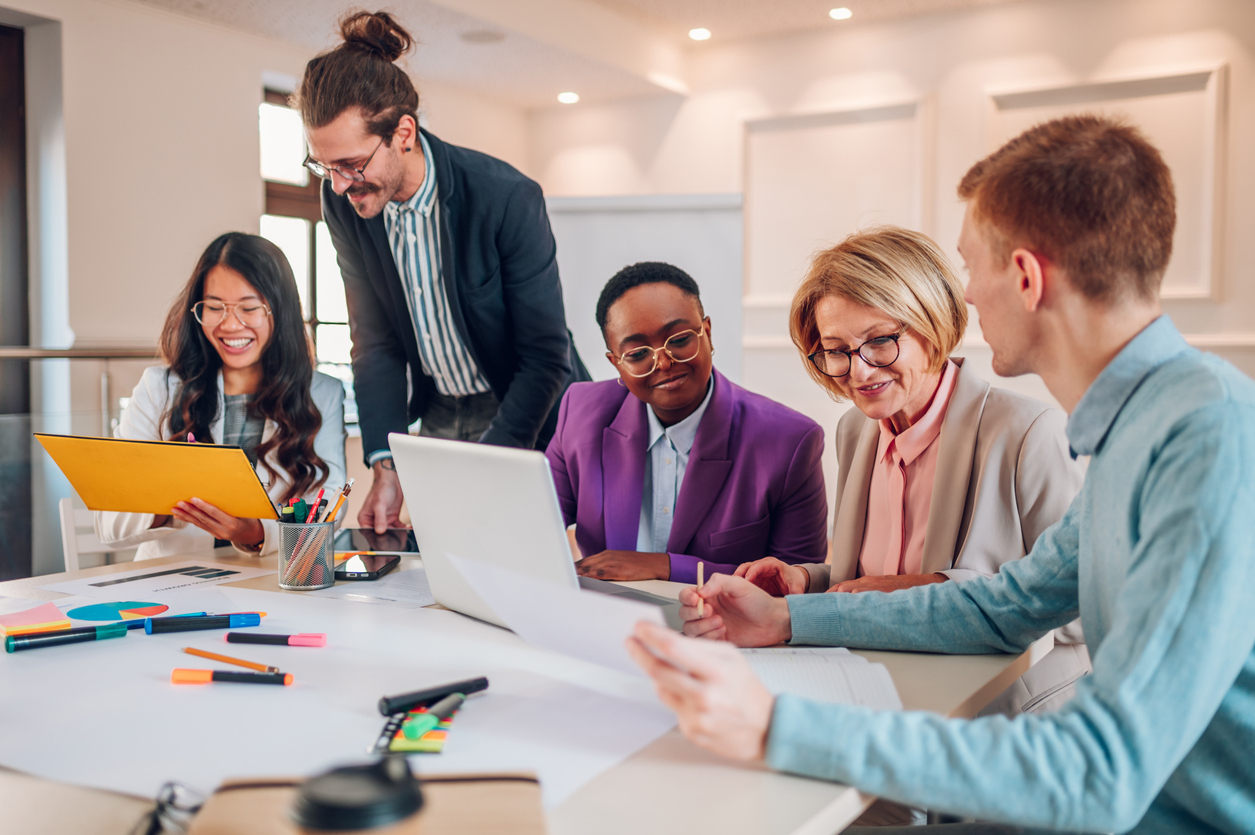 Multiracial business group of people having a meeting in an office